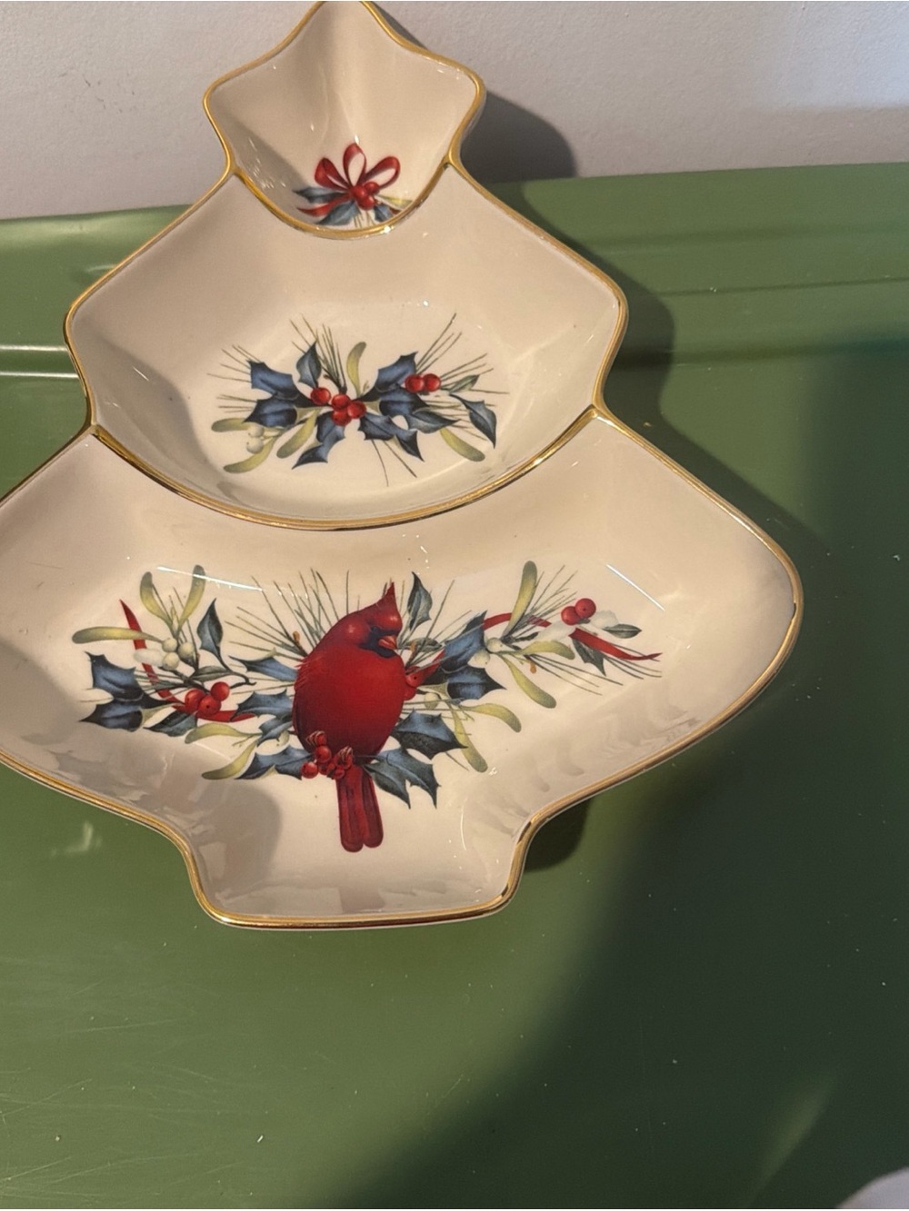Lenox Christmas China Candy Dish Tree Divided Server WINTER GREETINGS